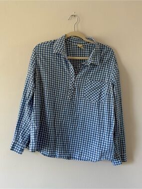 Blue Gingham Button Up Shirt | Oversized Cotton Boyfriend Shirt | Coastal Preppy